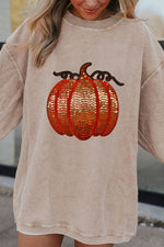 Load image into Gallery viewer, Sequin Pumpkin Round Neck Long Sleeve Sweatshirt
