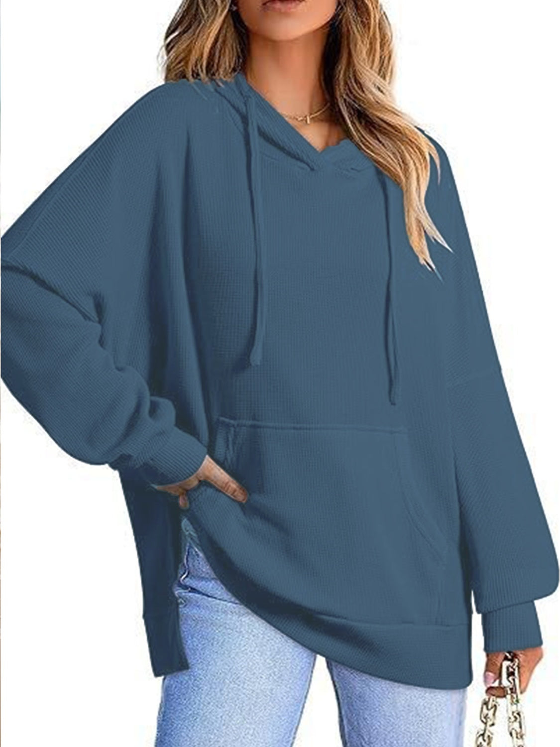 Drawstring Slit Hoodie