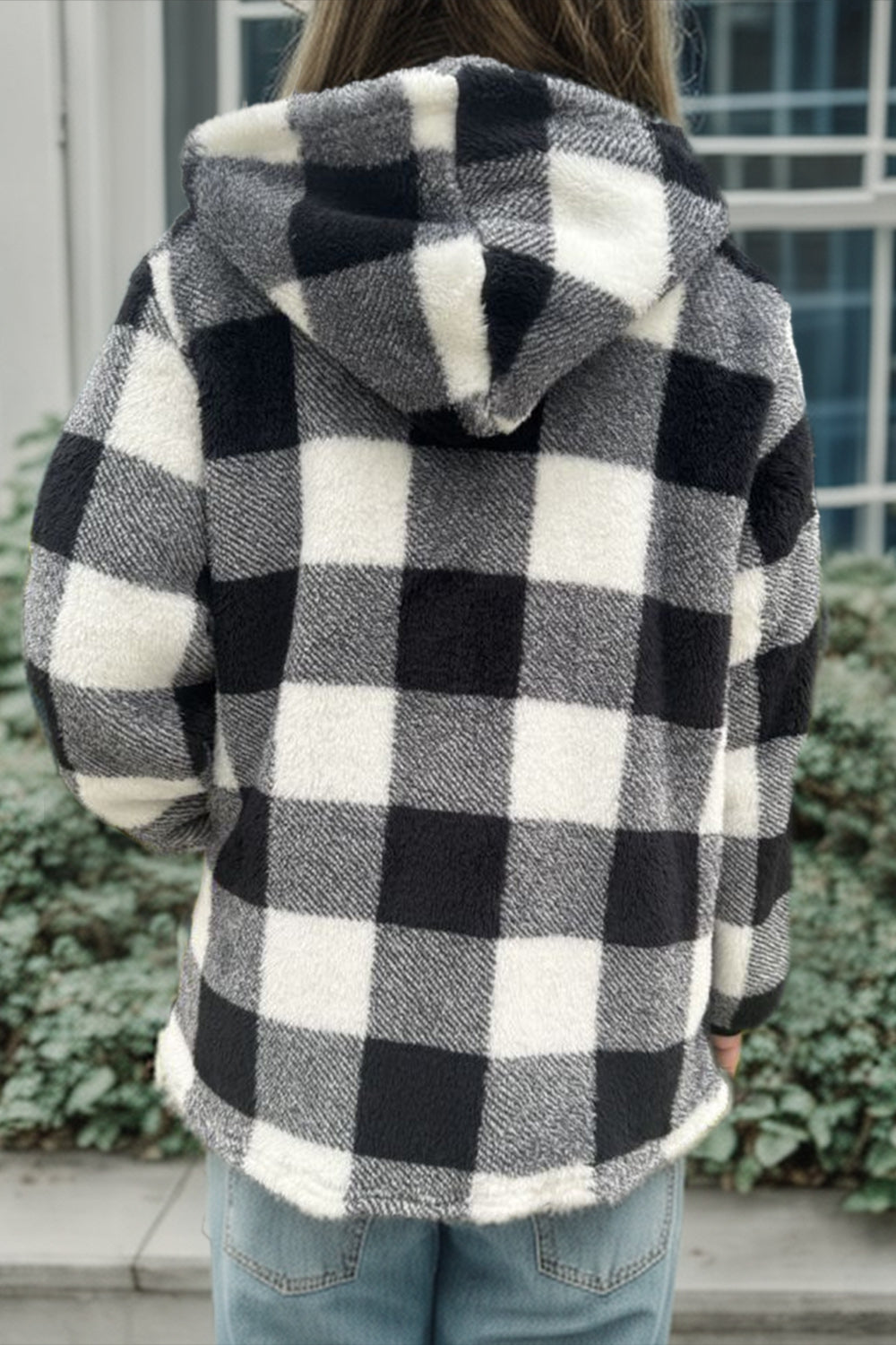 Double Take Plaid Long Sleeve Hooded Coat