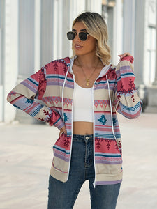 Aztec Zip Up Hooded Jacket