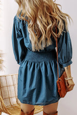 Load image into Gallery viewer, Smocked Half Button Three-Quarter Sleeve Mini Dress
