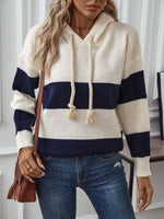 Load image into Gallery viewer, Drawstring Contrast Stripe Dropped Shoulder Hooded Sweater
