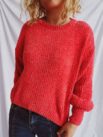 Load image into Gallery viewer, Round Neck Dropped Shoulder Long Sleeve Sweater
