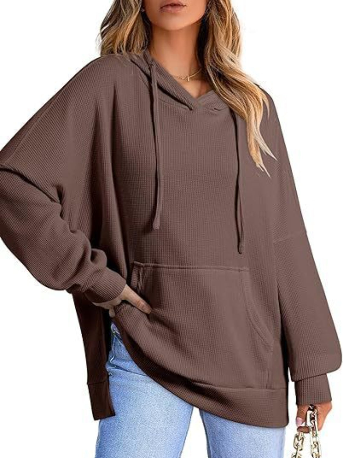 Drawstring Slit Hoodie