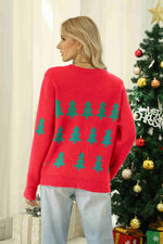 Load image into Gallery viewer, Christmas Tree Round Neck Ribbed Trim Sweater
