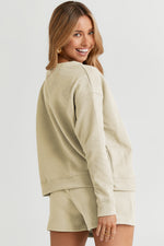 Load image into Gallery viewer, Texture Long Sleeve Top and Drawstring Shorts Set
