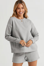 Load image into Gallery viewer, Texture Long Sleeve Top and Drawstring Shorts Set
