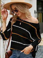 Load image into Gallery viewer, Eyelet Striped Round Neck Knit Top
