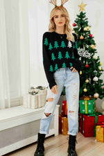 Load image into Gallery viewer, Christmas Tree Round Neck Ribbed Trim Sweater
