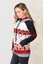 Load image into Gallery viewer, Double Take Full Size Christmas Drawstring Long Sleeve Hoodie
