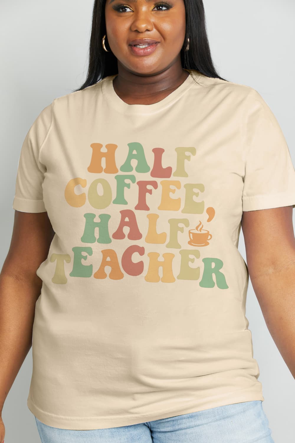 HALF COFFEE HALF TEACHER Graphic Cotton Tee