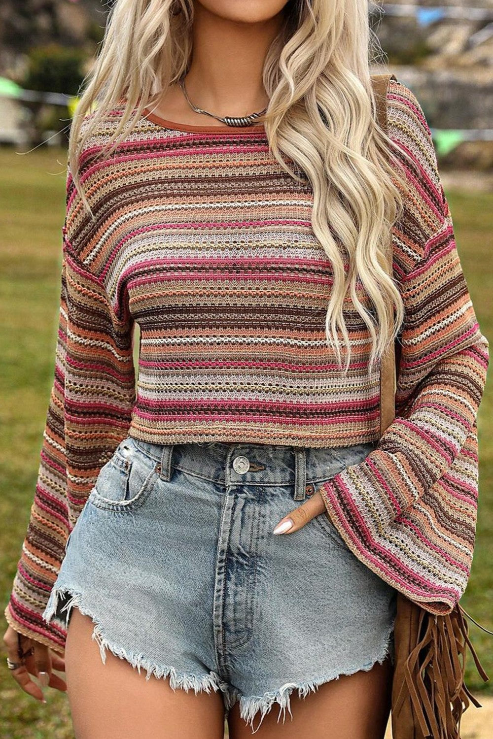 Striped Flair Sleeve Blouse