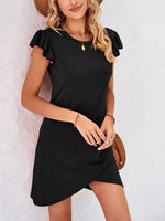 Load image into Gallery viewer, Ruffled Round Neck Cap Sleeve Mini Dress
