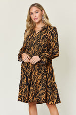 Load image into Gallery viewer, Double Take Full Size Printed Ruffle Hem Long Sleeve Dress
