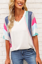 Load image into Gallery viewer, Rainbow Stripe Slit V-Neck T-Shirt
