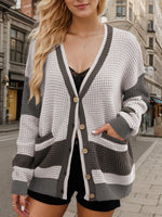 Load image into Gallery viewer, Contrast Button Up Long Sleeve Cardigan
