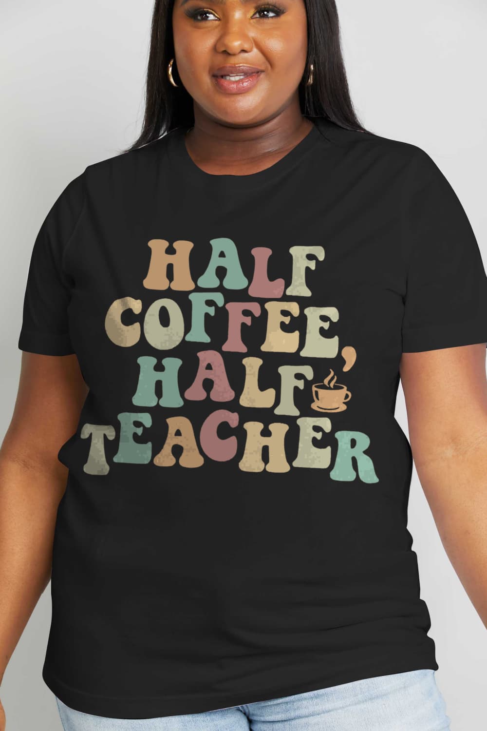 HALF COFFEE HALF TEACHER Graphic Cotton Tee