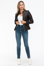 Load image into Gallery viewer, Faux Leather Biker Jacket with Side Zip Pockets
