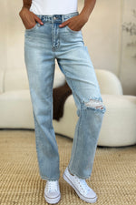 Load image into Gallery viewer, Judy Blue Full Size High Waist Distressed Straight Jeans
