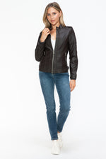 Load image into Gallery viewer, Faux Leather Biker Jacket with Side Zip Pockets
