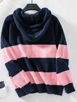 Load image into Gallery viewer, Drawstring Contrast Stripe Dropped Shoulder Hooded Sweater
