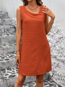 Asymmetrical Neck Sleeveless Mini Dress