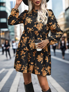 Frill Printed Long Sleeve Mini Dress