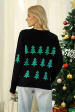 Load image into Gallery viewer, Christmas Tree Round Neck Ribbed Trim Sweater
