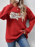 Load image into Gallery viewer, Christmas Letter Graphic Round Neck Sweatshirt
