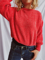 Load image into Gallery viewer, Round Neck Dropped Shoulder Long Sleeve Sweater
