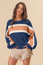 Load image into Gallery viewer, BiBi French Terry Color Block Cut Edge Detail Sweatshirt
