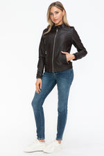 Load image into Gallery viewer, Faux Leather Biker Jacket with Side Zip Pockets
