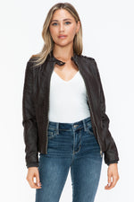 Load image into Gallery viewer, Faux Leather Biker Jacket with Side Zip Pockets
