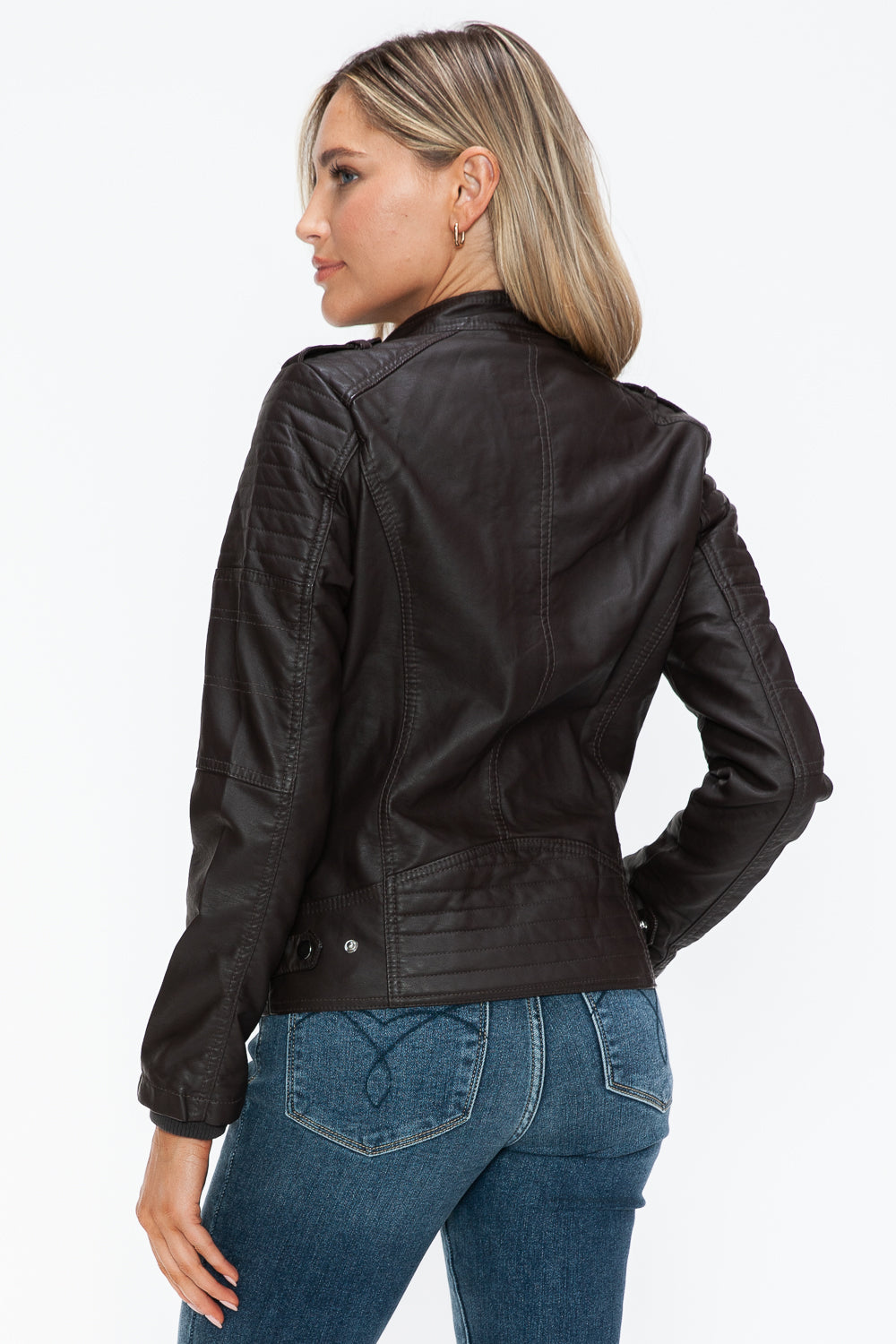 Faux Leather Biker Jacket with Side Zip Pockets