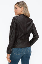 Load image into Gallery viewer, Faux Leather Biker Jacket with Side Zip Pockets
