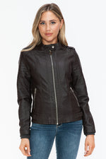 Load image into Gallery viewer, Faux Leather Biker Jacket with Side Zip Pockets
