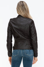 Load image into Gallery viewer, Faux Leather Biker Jacket with Side Zip Pockets
