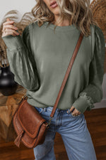 Load image into Gallery viewer, Eyelet Round Neck Long Sleeve Sweatshirt
