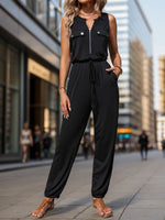 Load image into Gallery viewer, Half Zip Sleeveless Jumpsuit with Pockets
