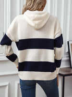 Load image into Gallery viewer, Drawstring Contrast Stripe Dropped Shoulder Hooded Sweater
