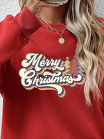 Load image into Gallery viewer, Christmas Letter Graphic Round Neck Sweatshirt
