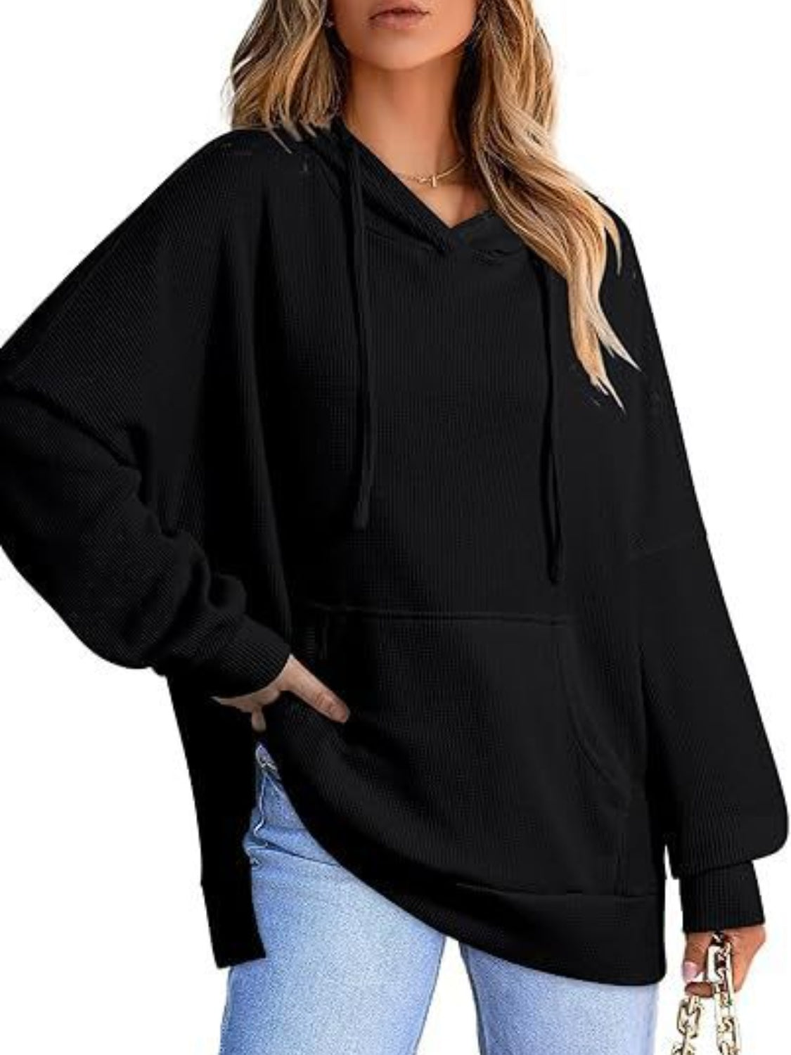 Drawstring Slit Hoodie