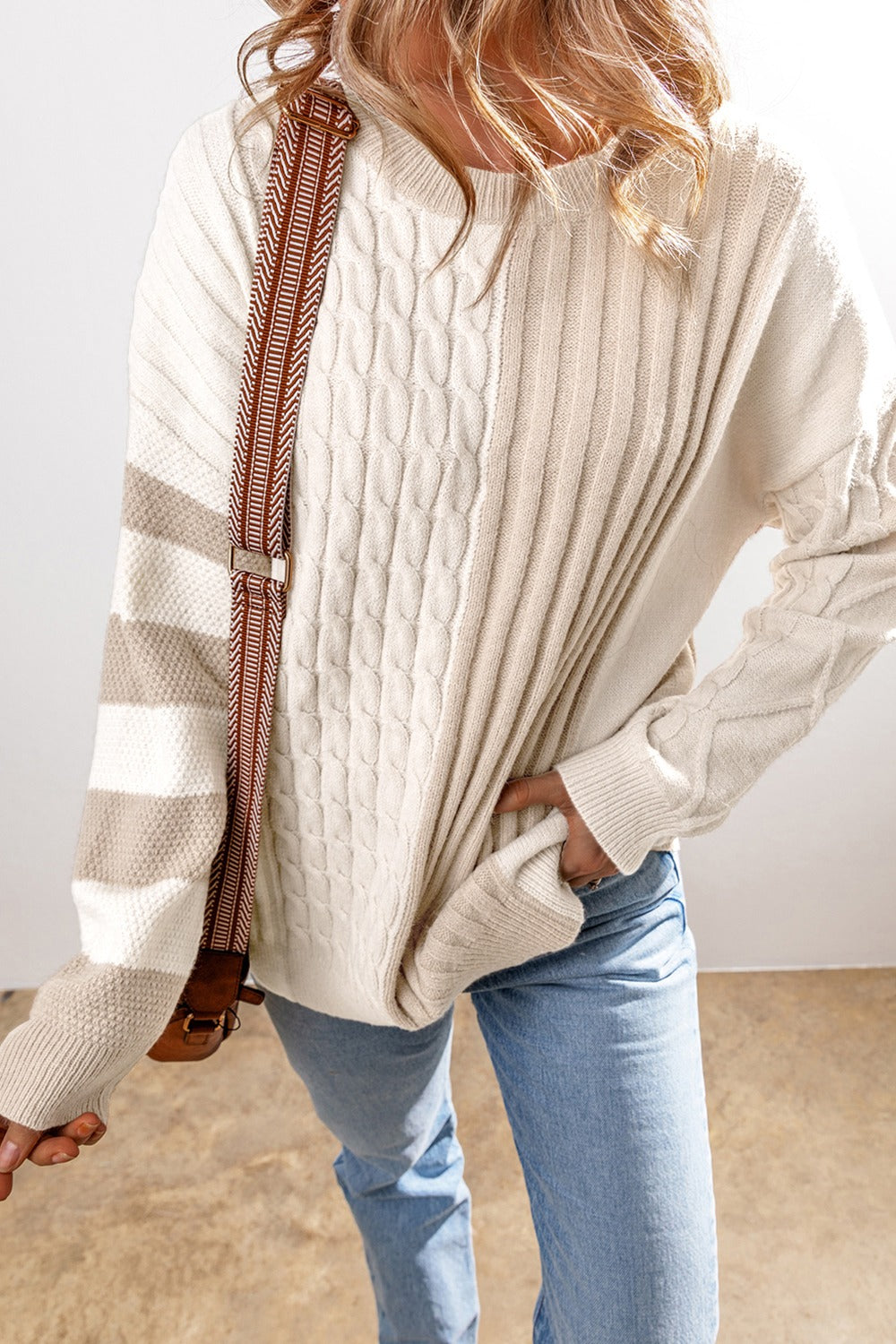 Cable-Knit Color Block Sweater