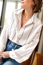 Load image into Gallery viewer, Striped Collared Neck Long Sleeve Shirt
