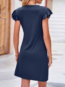 Ruffled Round Neck Cap Sleeve Mini Dress