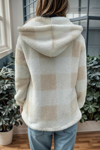 Double Take Plaid Long Sleeve Hooded Coat