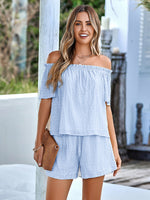 Load image into Gallery viewer, Full Size Off-Shoulder Short Sleeve Top and Tied Shorts Set
