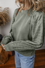 Load image into Gallery viewer, Eyelet Round Neck Long Sleeve Sweatshirt
