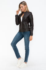 Load image into Gallery viewer, Faux Leather Biker Jacket with Side Zip Pockets
