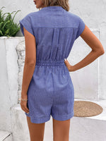 Load image into Gallery viewer, Striped Notched Tie Waist Romper
